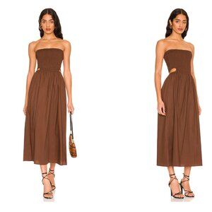 Faithful the Brand Deva Midi Dress in Plain Dark Chocolate SIze 2, XS